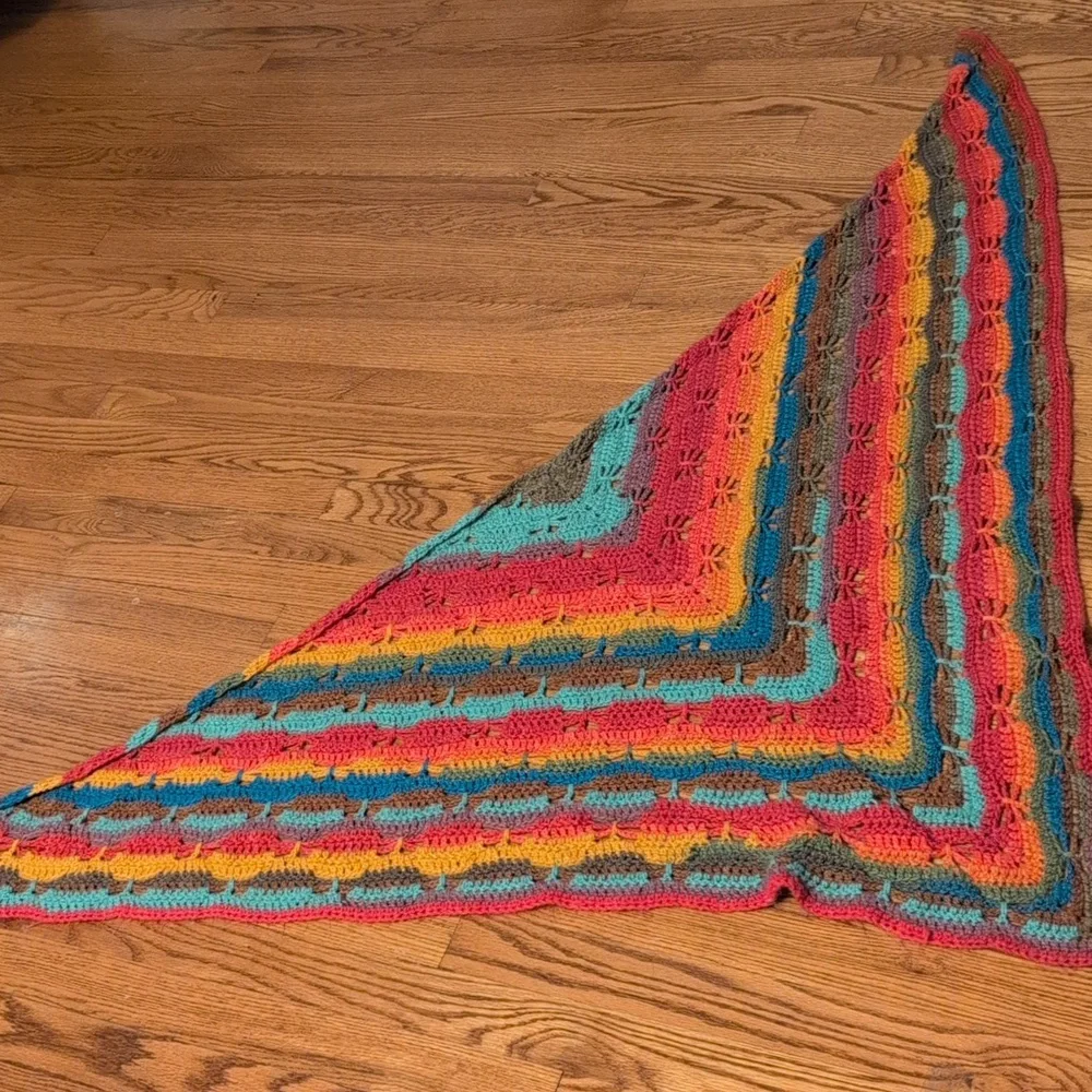 Hand Crocheted - Vintage Multicolor Knit Women's Wrap - Picture 4 of 4